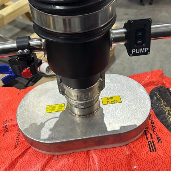 Stainless steel vacuum lifter handling sacks of food ingredients