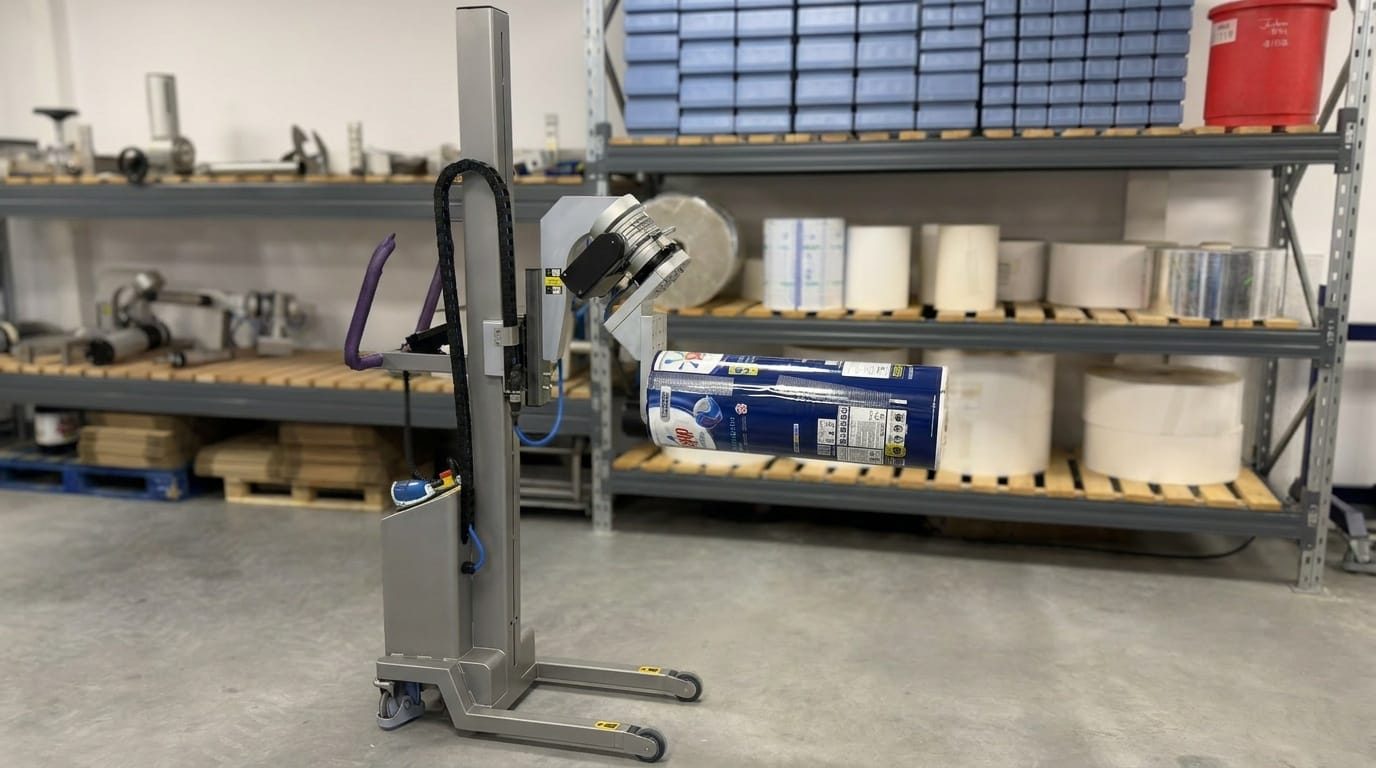 Packline  | Motorised Vertical Spindle Attachment for Handling Large Rolls of Film or Foil 2